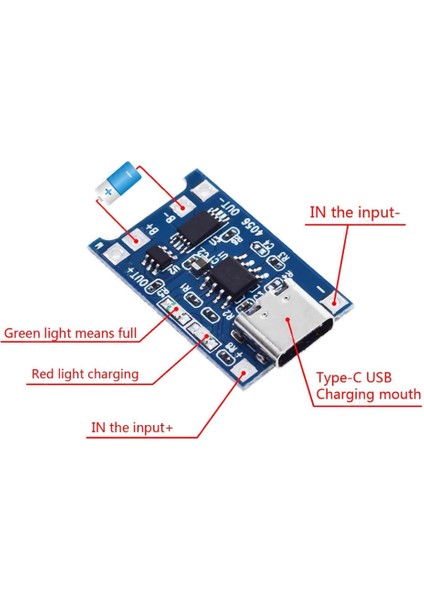 TP4056 Korumalı Lityum Pil Şarj Devresi Type C USB Batarya