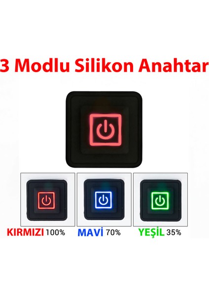 12V Silikon Anahtar 3 Modlu 3 Renk LED Gösterge Isıtıcı Dimmer