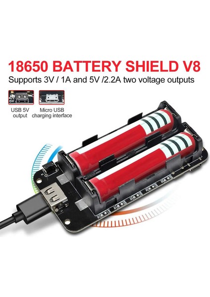 2x 18650 Pil Şarj Kartı V8 Battery Shield Lityum Li-On Powerbank