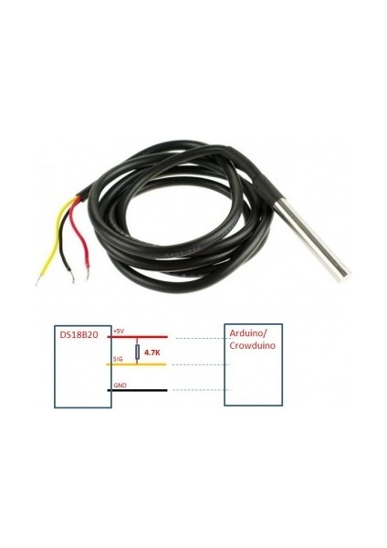Kablolu Su Geçirmez Ds18B20 Ds1820 Sıcalık Isı Sensörü 1 Metre