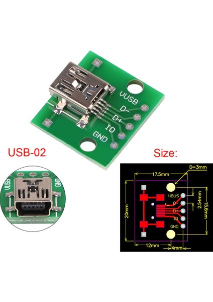 Mini USB To Dip Çevirici Pcb USB Haberleşme Deney Prototip 5V USB Pinlerine Kolay Erişim Kartı
