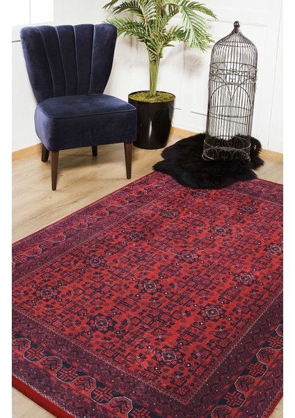 USSO Etnik Kırmızı Afgan Desenliyıkanabilir Halı HLN036