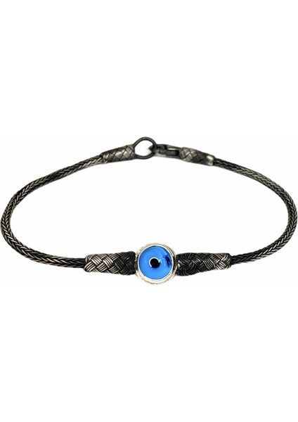 Nazar Boncuklu Oksitli Gümüş Kazaziye 17 cm Bileklik modelleri