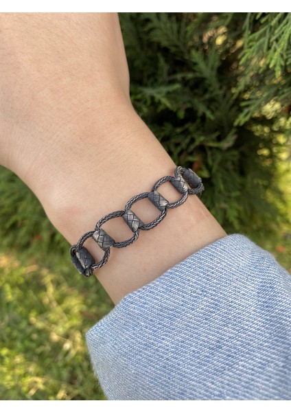 Samanyolu Oksitli Gümüş Kazaziye 17 cm Bileklik