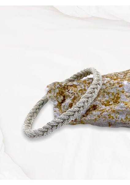 Gümüş Kazaziye Kalın Örgü BIL039 18 cm Bileklik