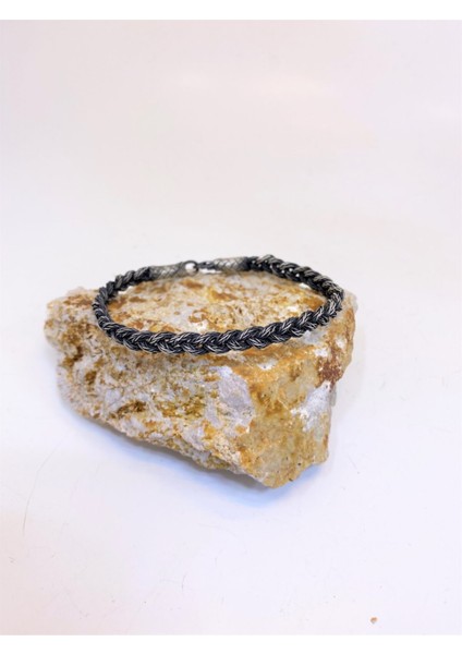 Gümüş Kazaziye Oksitli Örgü 21 cm Bileklik