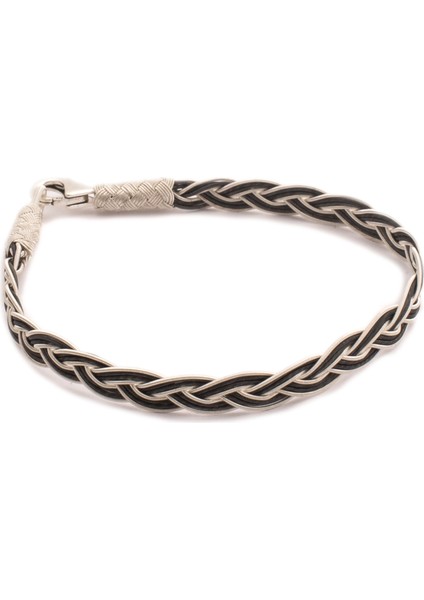 Gümüş Kazaziye Oksitli Örgü 21 cm Bileklik