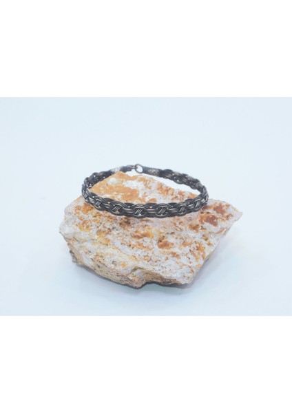 Çarpraz Örgü Oksitli Gümüş Kazaziye 17 cm Bileklik