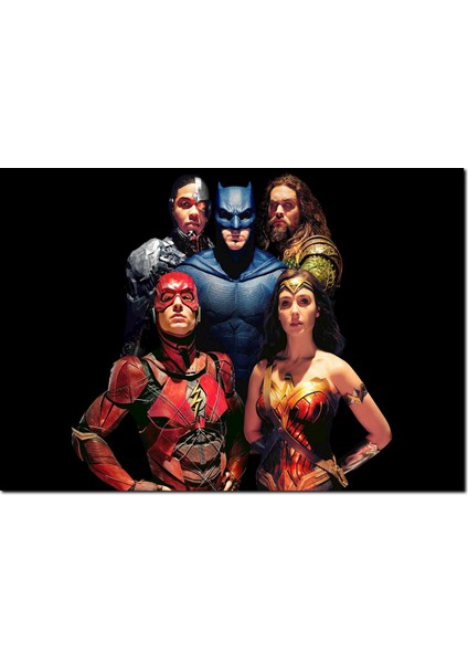 Cakatablo Ahşap Tablo Adelet Ligi Batman Superman Wonder Woman Flash ve Aquaman