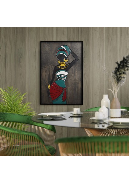 Afrika Kadınları Ahşap Çerçeveli Duvar Tablosu 62X92 cm (SV-B209)