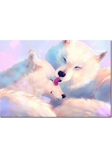 Cakatablo Ahşap Tablo Birbirini Temizleyen Beyaz Kurtlar Çizim