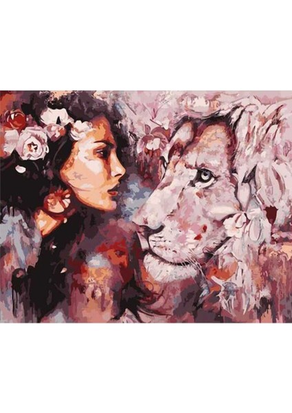 Kadın ve Aslan Sevgisi Sayılarla Boyama Seti 40 x 50 cm