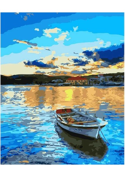 Mavi Sular ve Tekne Sayılarla Boyama Seti 40 x 50 cm
