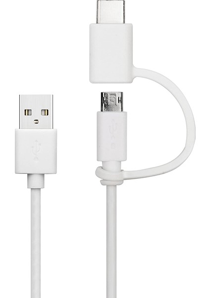 2in1 Type C Micro USB Data ve Sarj Kablosu Beyaz