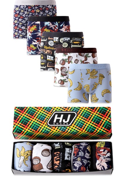 Erkek 5'li Desenli Renkli Pamuklu Premium Paket Boxer