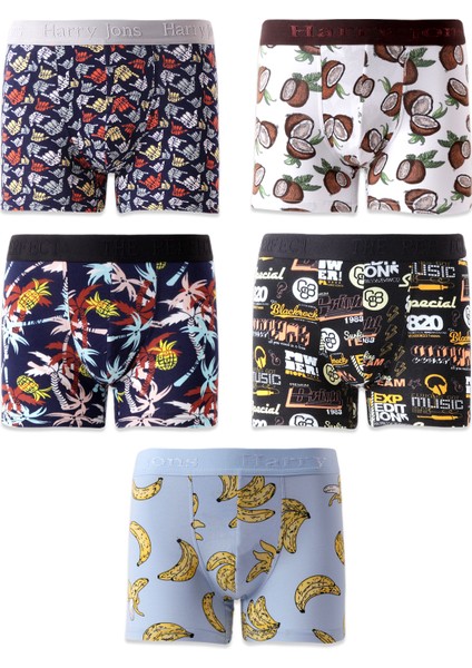 Erkek 5'li Desenli Renkli Pamuklu Premium Paket Boxer