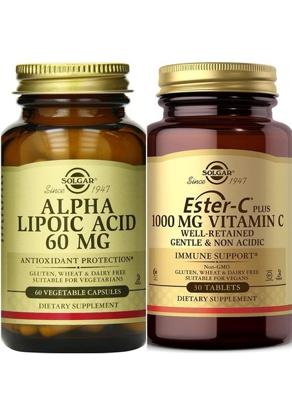Alpha Lipoic Acid 60 Mg 60 Kapsül + Solgar Ester-C Plus 1000 Mg 30 Tablet