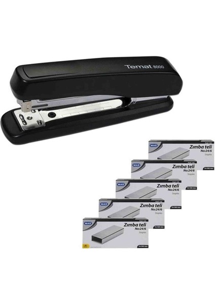 Zımba Makinesi 24/6 Siyah 8000 + Tel 5 Kutu