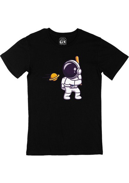 Astronot ve Beyzbol Siyah Tişört