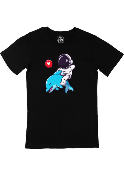 Astronot ve Balina Siyah Tişört
