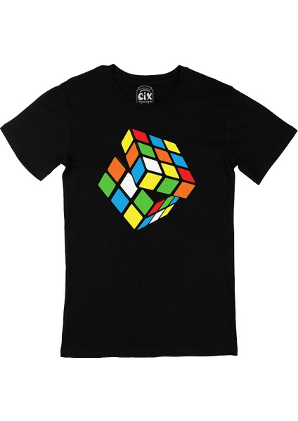 Rubik Küp Tasarımlı Siyah Tişört