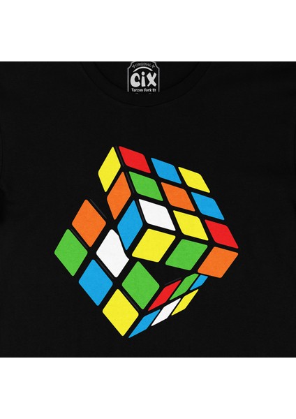 Rubik Küp Tasarımlı Siyah Tişört fiyatları