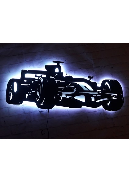 MF Tasarım Rgb Kumandalı Formula 1 F1 Araba LED Işıklı Ahşap Mdf Dekoratif Tablo 50X25