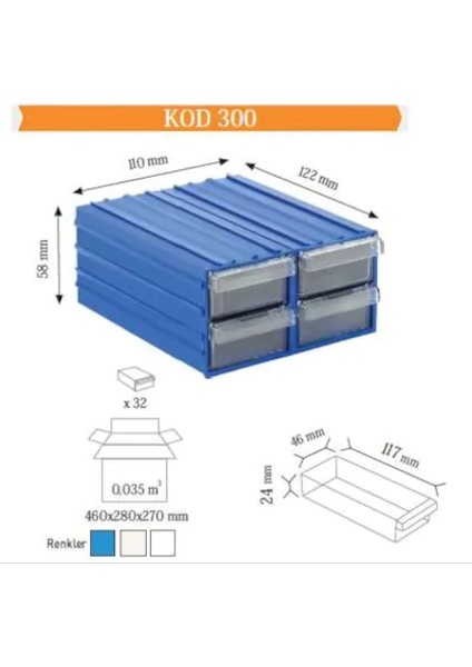 Sembol 300 Plastik Çekmeceli Kutu 4,6X11,7X2,4 cm (60 Çekmeceli) indirimleri
