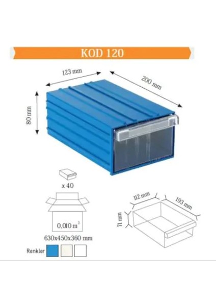 Sembol 120 Plastik Çekmeceli Kutu 123X200X80MM (10 Adet)