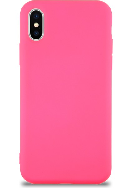 Apple iPhone Xs Kapak Içi Kadife Lansman Silikon Kılıf - Neon Pembe
