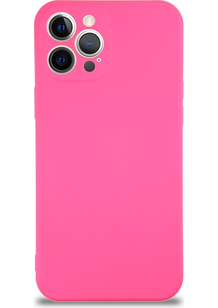 Apple iPhone 12 Pro Max Kapak Içi Kadife Kamera Korumalı Lansman Silikon Kılıf - Neon Pembe
