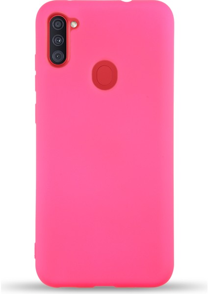 Samsung Galaxy M11 Kapak Içi Kadife Lansman Silikon Kılıf - Neon Pembe