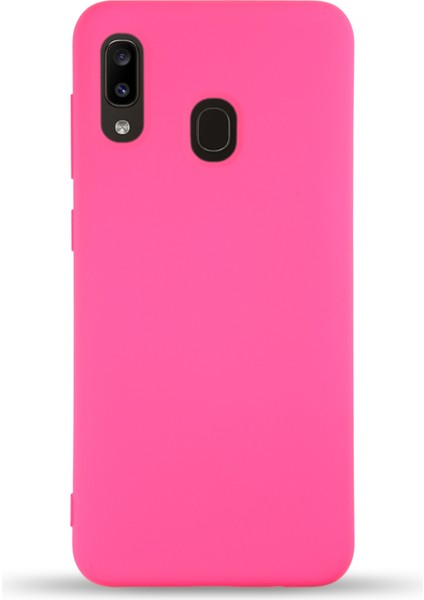 Samsung Galaxy A20 Kapak Içi Kadife Lansman Silikon Kılıf - Neon Pembe