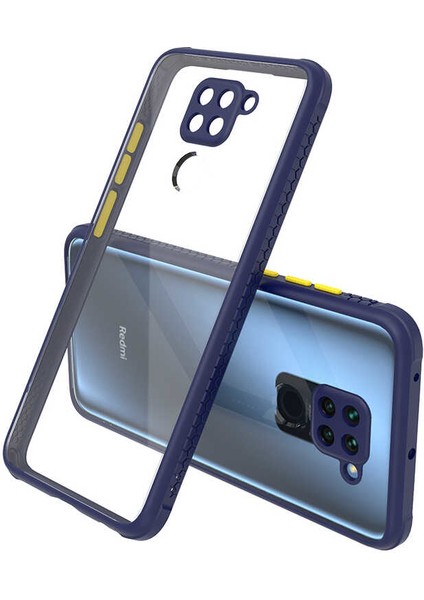 - Xiaomi Redmi Note 9 - Kılıf ​​Arkası Şeffaf Sert Kaff Kapak - Lacivert