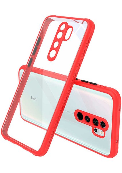 - Xiaomi Redmi Note 8 Pro - Kılıf ​​Arkası Şeffaf Sert Kaff Kapak - Kırmızı