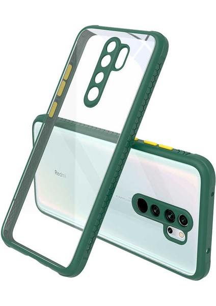 - Xiaomi Redmi Note 8 Pro - Kılıf ​​Arkası Şeffaf Sert Kaff Kapak - Koyu Yeşil