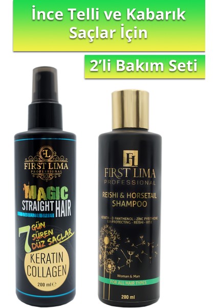 7 Güne Kadar Kalıcı Saç Düzleştirici Keratin Sprey ve Reishi & Horsetail Dökülme Önleyici ve Uzama Desteği Şampuan 200ML
