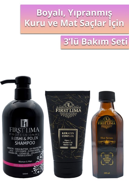 Yıpranmış Saçlar Için Keratin Bakım Seti: Reishi & Polen Şampuan - Keratin Complex - Hair Serum