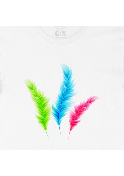 Renkli Kuş Tüyü Tasarımlı Tişört fiyatları