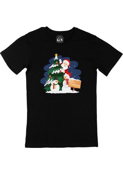 Mutlu Yıllar Santa Claus Siyah T-Shirt