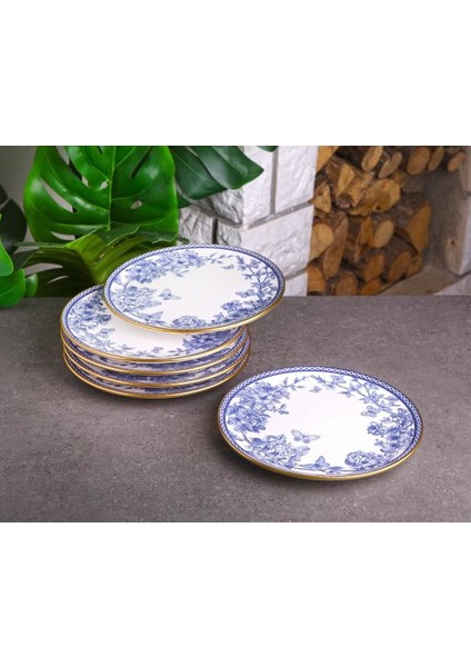 6'lı Seramik Pasta Tatlı Sunum Tabağı Seti - 19CM