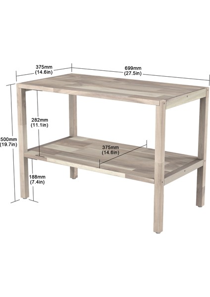Interbuild Masif Akasya Ağaç,holger 2 Katlı Çok Amaçlı RAF,699X375X500 Mm, Organik Beyaz