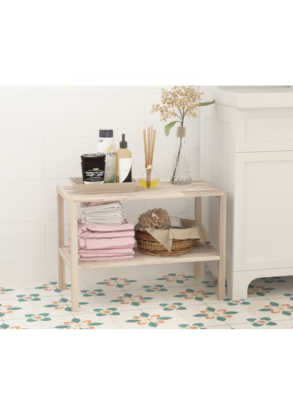Interbuild Masif Akasya Ağaç,holger 2 Katlı Çok Amaçlı RAF,699X375X500 Mm, Organik Beyaz
