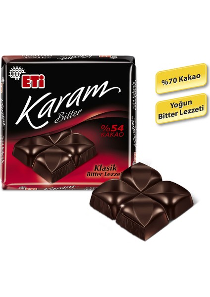 Karam %54 Kakaolu Bitter Çikolata 60 g x 10 Adet