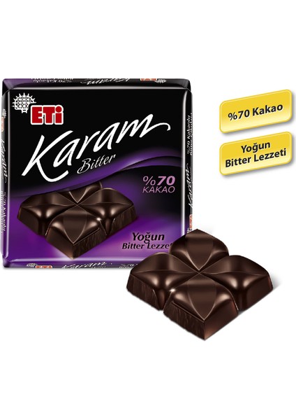 Karam %70 Kakaolu Bitter Çikolata 60 g x 10 Adet