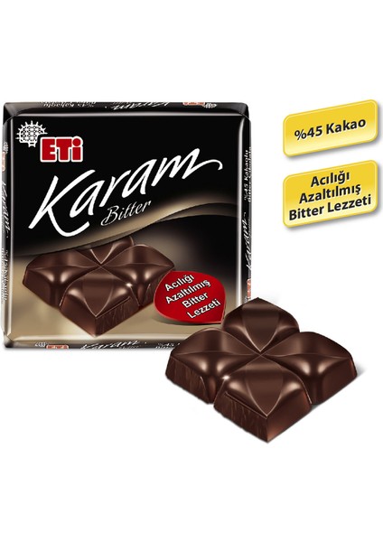 Karam %45 Kakaolu Bitter Çikolata 60 g x 10 Adet