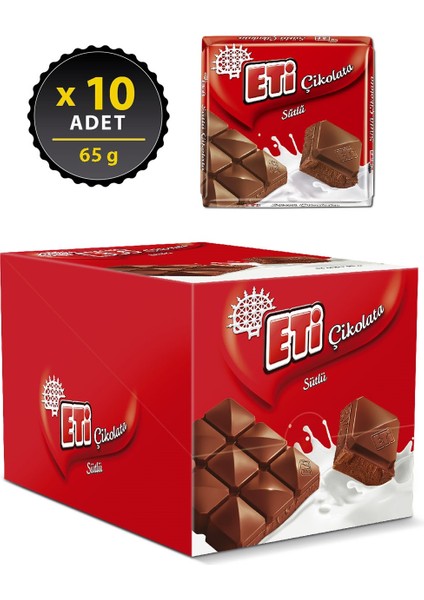 Sütlü Kare Çikolata 65 g x 10 Adet