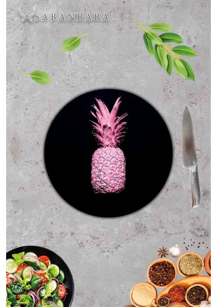 Siyah Ananas Desenli Cam Kesme Tahtası Sunum Tabağı Çap 32 cm fiyatları