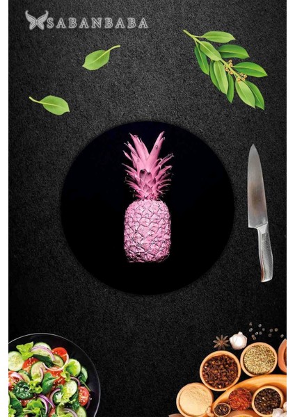 Siyah Ananas Cam Kesme Tahtası Sunum Tabağı Çap 20 fiyatları