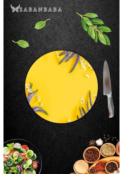 Sarı Karanfil Cam Kesme Tahtası Sunum Tabağı Çap 20 fiyatları